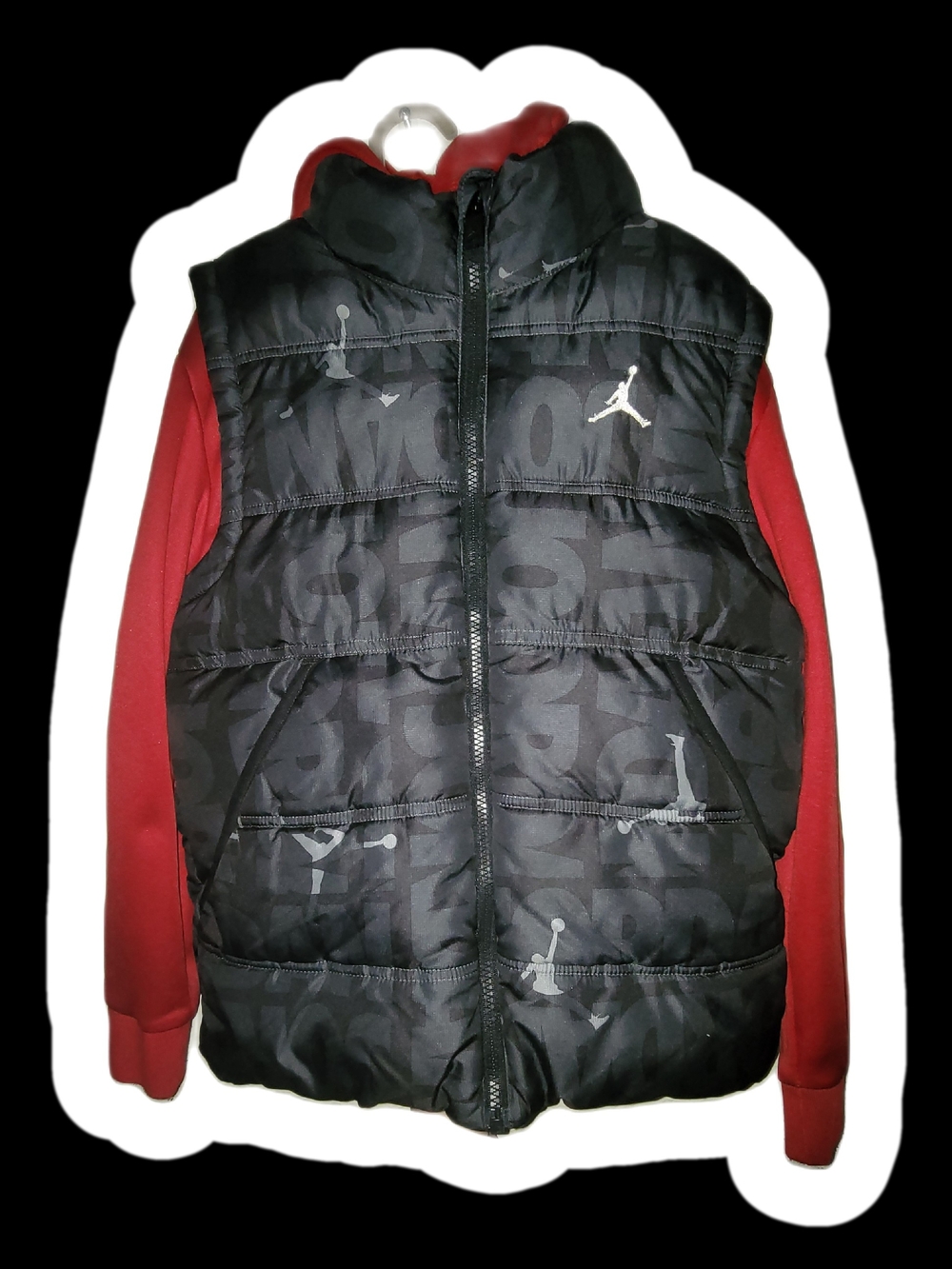 Jordans Black Puffer Vest with Red Sleeves